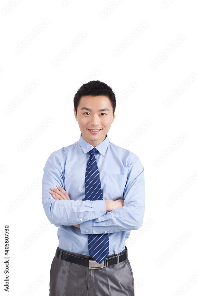 Portrait of young businessman standing in white background Portrait of young businessman standing in white background