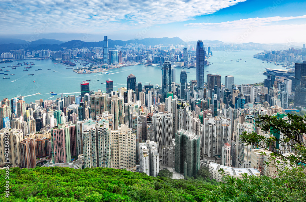 Hong Kong city skyline view from the Victoria peak, China