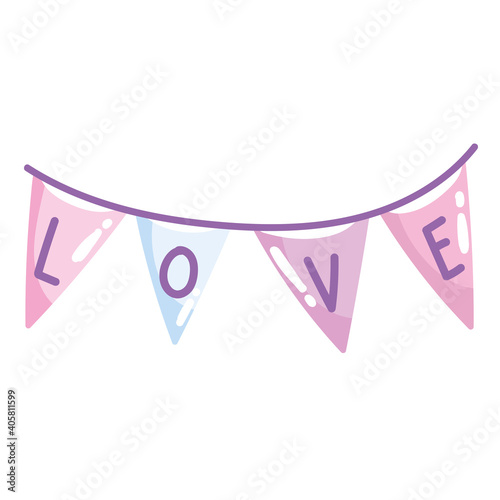 love romantic pennants celebration and decoration in cartoon style design