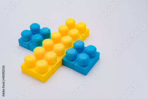Yellow blue blocks figure with copy space