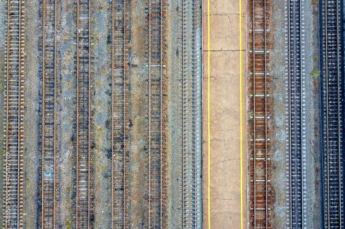 Railway. View from above. Several paths and perons. photo