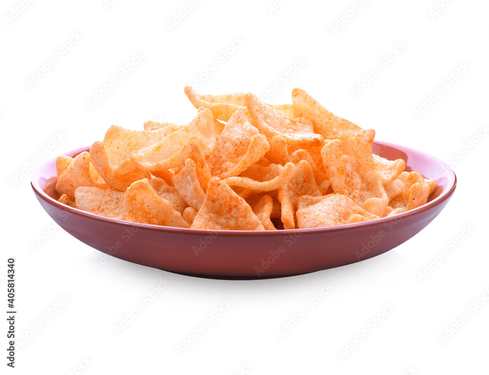 Shrimp rice crackers in thai food isolated on white background, cornflakes, crisp rice,Thai snack. Shrimp rice crackers in thai food isolated on white background, cornflakes, crisp rice,Thai snack.