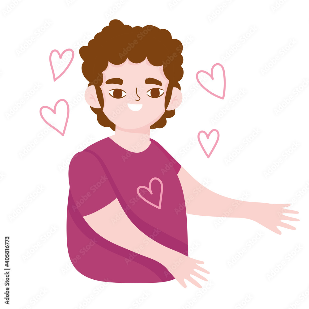 young man hearts love romantic portrait cartoon young man hearts love romantic portrait cartoon