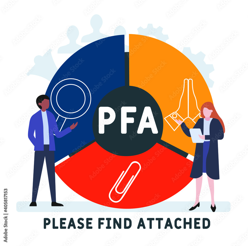 Flat design with people. PFA - Please Find Attached. acronym, business concept background.   Vector illustration for website banner, marketing materials, business presentation, online advertising.