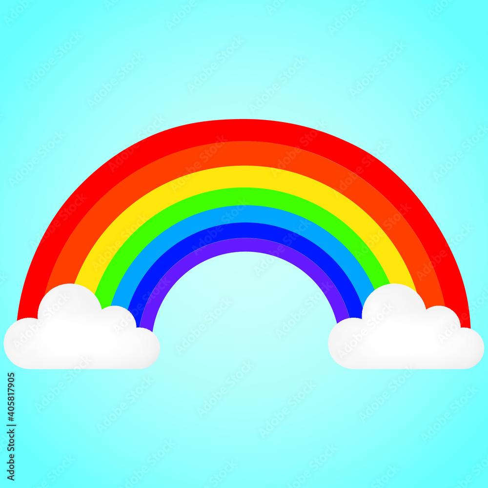 Vector illustration with a rainbow and two clouds, on a blue background Vector illustration with a rainbow and two clouds, on a blue background