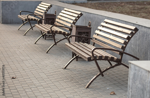 Wooden benches in the park. Place to rest