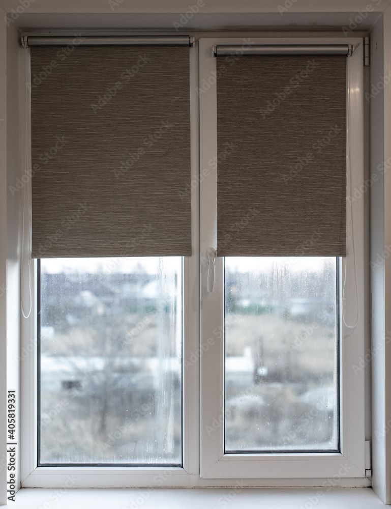 Window in the room at home as a background. Winter