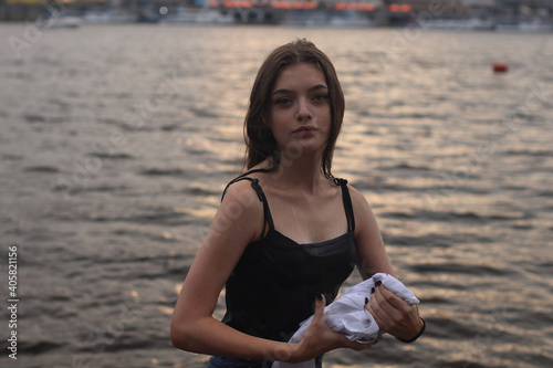 Women in sport outfin after swimming