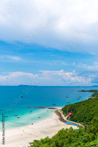 Tropical white sand beach and sea Beach on larn island, Pattaya City, Chonburi, Thailand