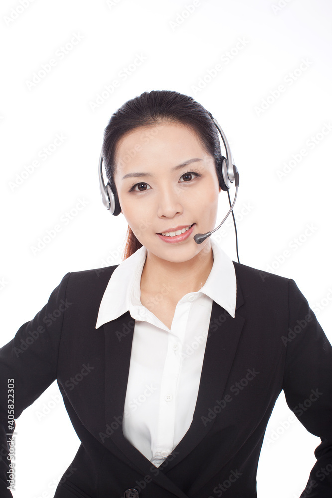 A Young Business woman wearing headset portrait A Young Business woman wearing headset portrait