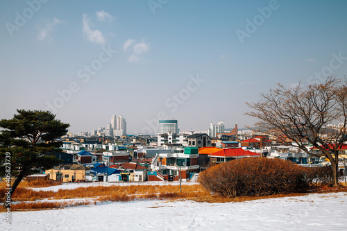 Snowy winter village in Suwon, Korea