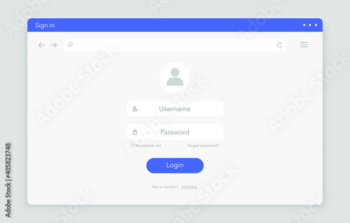 Modern Login and Sign up page design concept. Username and password blank frame. Vector illustration.