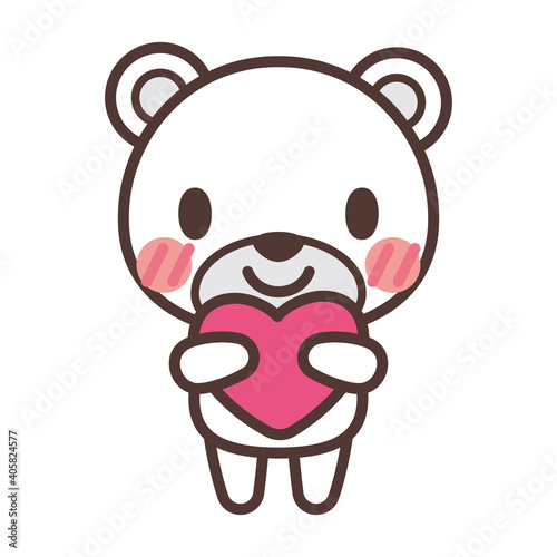 Cute polar bear character with a heart ハートを抱きしめるかわいい白熊のキャラクター
