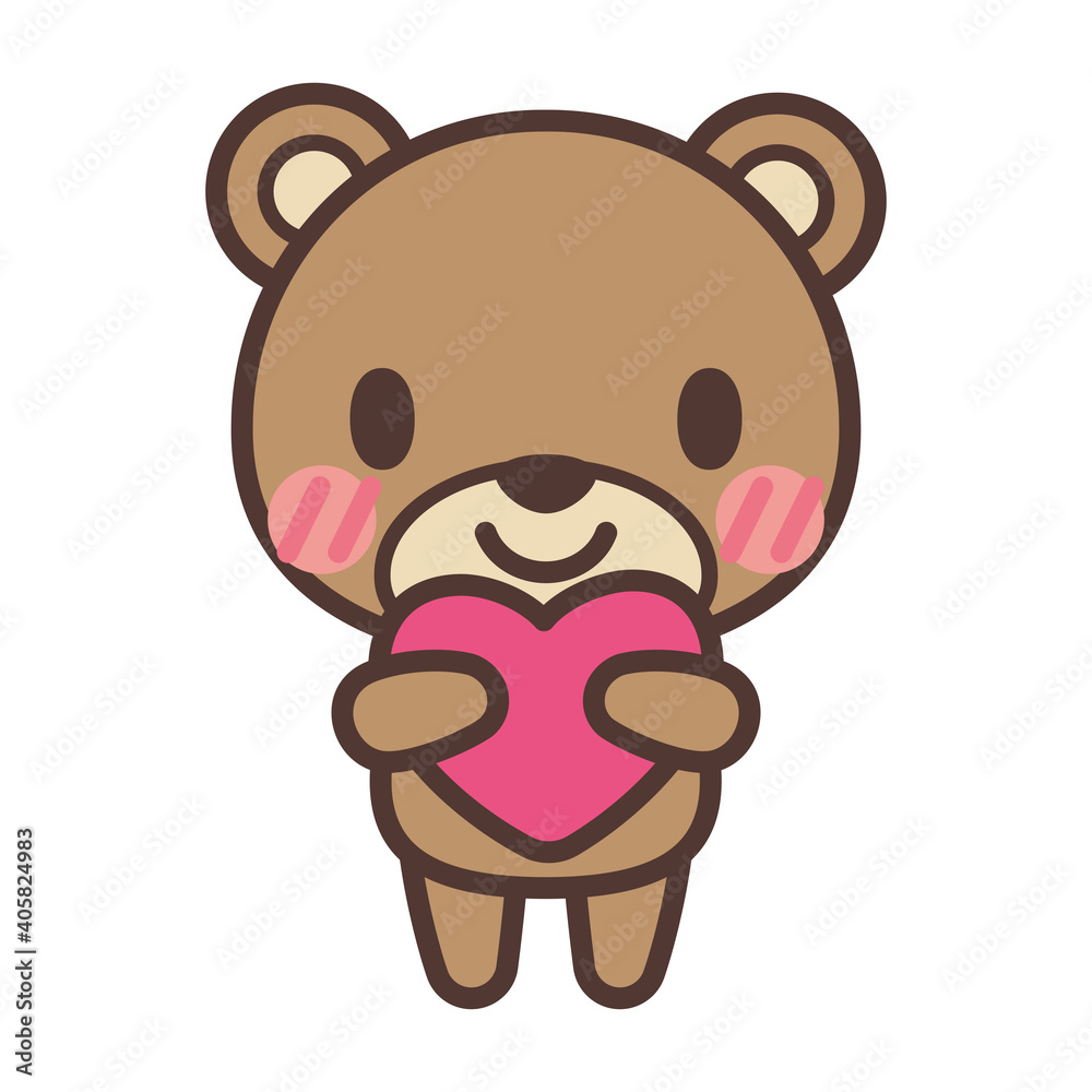 Fototapeta premium Cute bear character with a heart-ハートを抱きしめるかわいいクマのキャラクター
