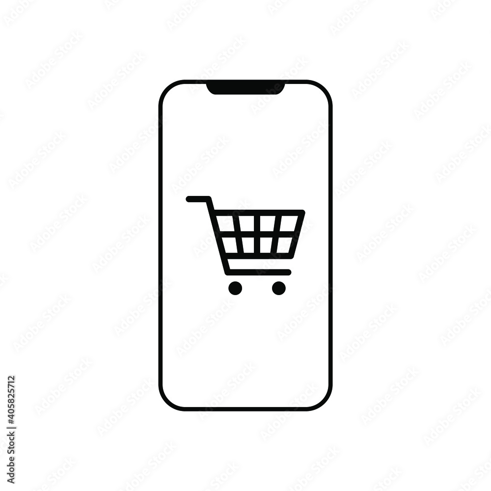 Online shopping purchase vector icon. Mobile phone with shopping cart glyph icon. Symbol, logo illustration. Vector illustration.EPS 10 Online shopping purchase vector icon. Mobile phone with shopping cart glyph icon. Symbol, logo illustration. Vector illustration.EPS 10