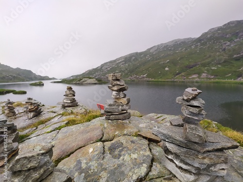 The rock stacking in Lugano lakeside, Switzerland