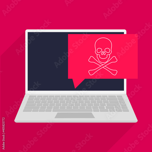 computer virus in the laptop concept on pink background vector illustration cartoon flat design