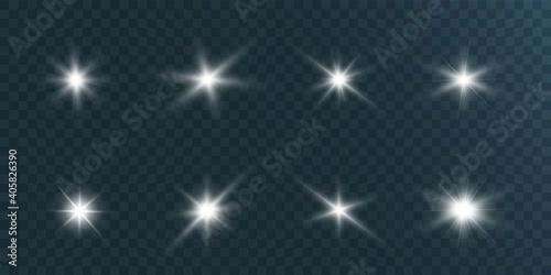 Set of bright beautiful stars on a transparent background vector illustration. 
