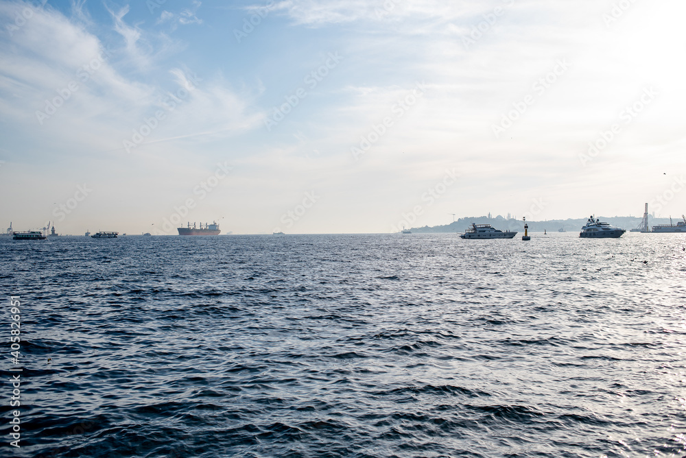 Istanbul, Turkey - November 15, 2019: View to Bosphorus sea