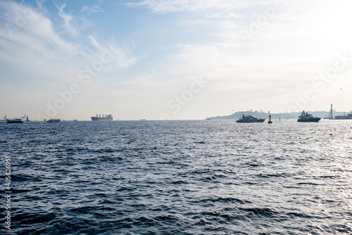 Istanbul, Turkey - November 15, 2019: View to Bosphorus sea