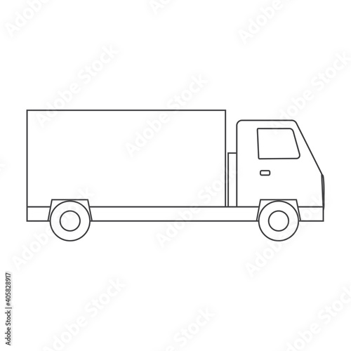 Cargo delivery. Freight truck. Hand-drawn vector illustration on white backgr...