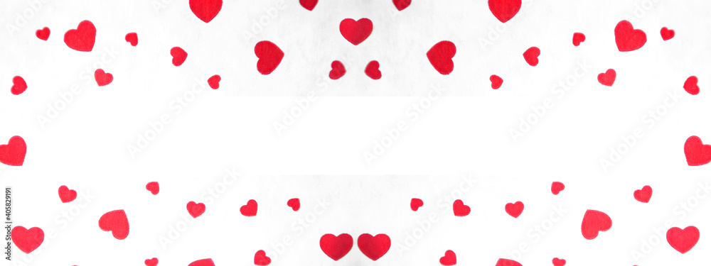 red hearts on white. valentine's day concept. texture with romantic hearts	