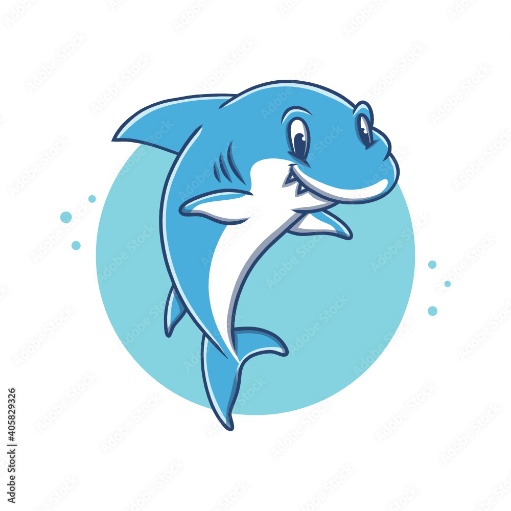 Obraz premium Cute Whale Cartoon Vector Illustration. Shark Sticker Mascot Logo. Animal Fish Wildlife Ocean Symbol Icon Character Element