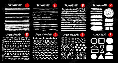Set of hand painted chalk brushes, brush strokes and ornaments