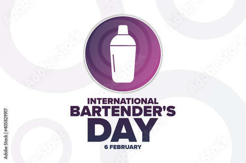 International Bartender's Day. 6 February. Holiday concept. Template for background, banner, card, poster with text inscription. Vector EPS10 illustration.