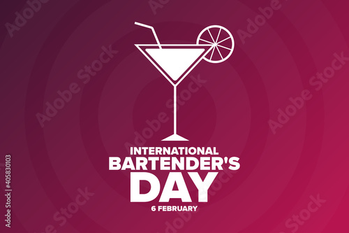 International Bartender's Day. 6 February. Holiday concept. Template for background, banner, card, poster with text inscription. Vector EPS10 illustration.