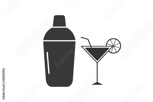 Cocktail and shaker. Simple icon set. Flat style element for graphic design. Vector EPS10 illustration.