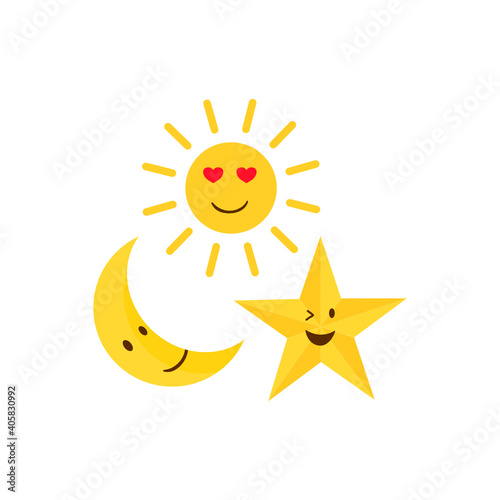 Moon, sun and stars  design on white background.