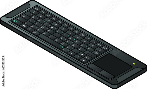 A small handheld wireless keyboard with a trackpad for a smart TV.