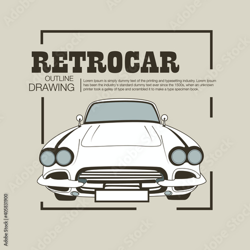 Retro car outline drawing vector illustration.Good for your vintage graphic asset.