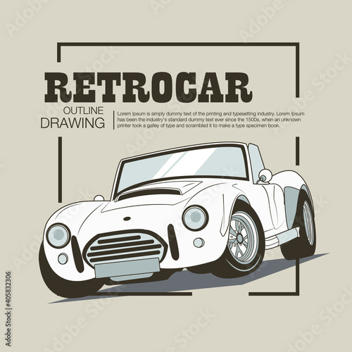 Retro car outline drawing vector illustration.Good for your vintage graphic asset.