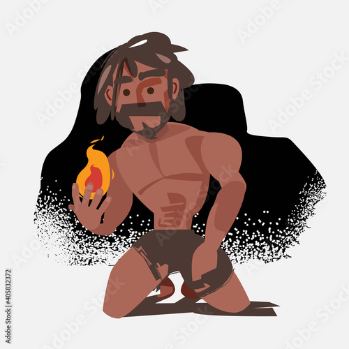 Caveman with fire. primitive - vector