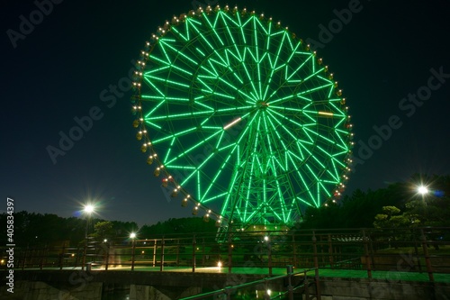 夜の葛西臨海公園　ライトアップされた観覧車