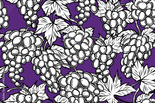 Seamless pattern of grapes, monochrome, vector