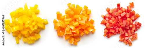 Heap of chopped bell pepper, from above © bigacis