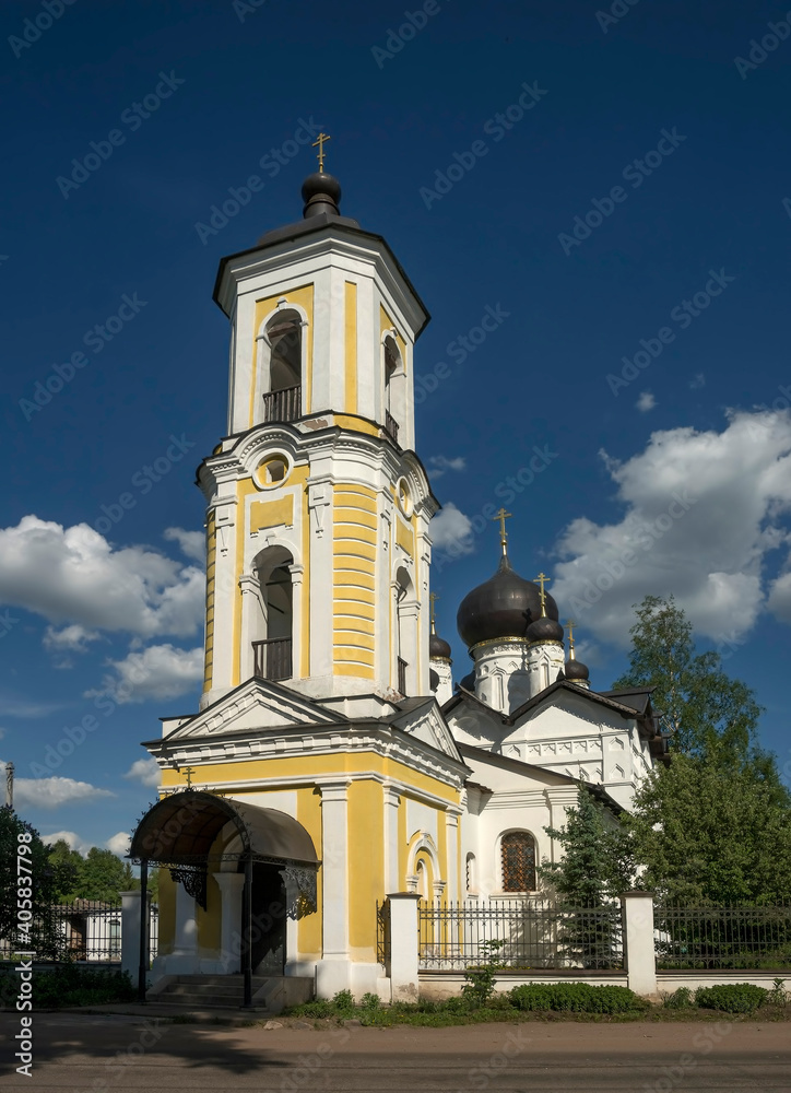 Fototapeta premium St. Nicolas church. City of Staraya Russa, Russia. Year of construction - 1371, rebuilt in 1710. Bell tower - XVIII century