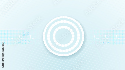 Abstract cardiology background with ECG strip and light, vector