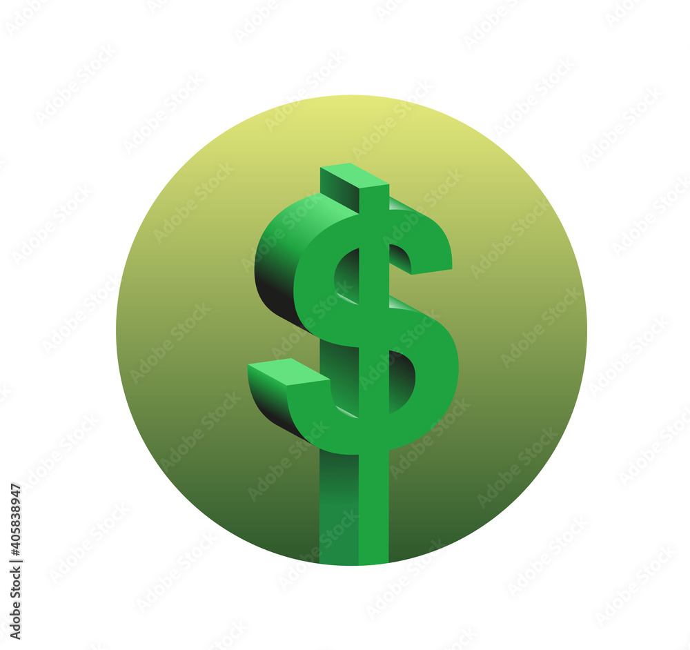 Green Dimensional American Dollar Sign. Vector USA Dollar, Three Dimensional Single Object. Green Dimensional American Dollar Sign. Vector USA Dollar, Three Dimensional Single Object.