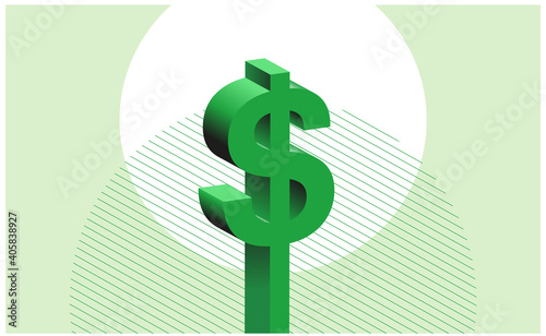 Green Dimensional American Dollar Sign. Vector USA Dollar, Three Dimensional Single Object.