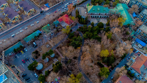 aerial view of buildings and streets in a residential area of a town in Shenyang, China