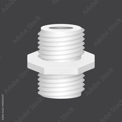 Male to male pvc plastic nipple threaded pipe fitting NPT vector icon. Consist screw both side. Part for connection pipe in pipeline system, plumbing, drainage, vent, waste, sewage and water supply.