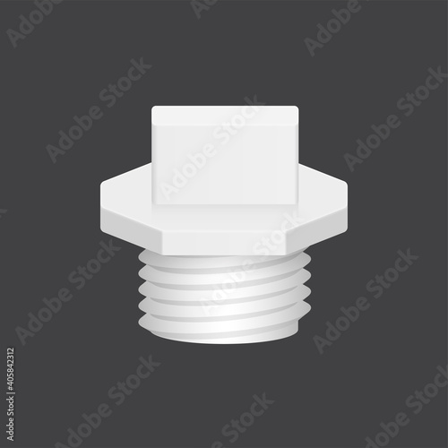 PVC screw plug with male thread (NPT) vector icon. Also called end cap, hole seal, stopper or hose end. Part for closing end of pipe or fitting in pipeline system, plumbing, drainage and water supply.