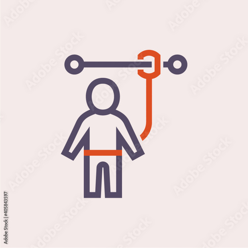 Safety belt vector icon. That uniform or tool with rope or cable is personal protective equipment (PPE) for wear to work at height building to protect, safe or prevent builder person fall, injury.