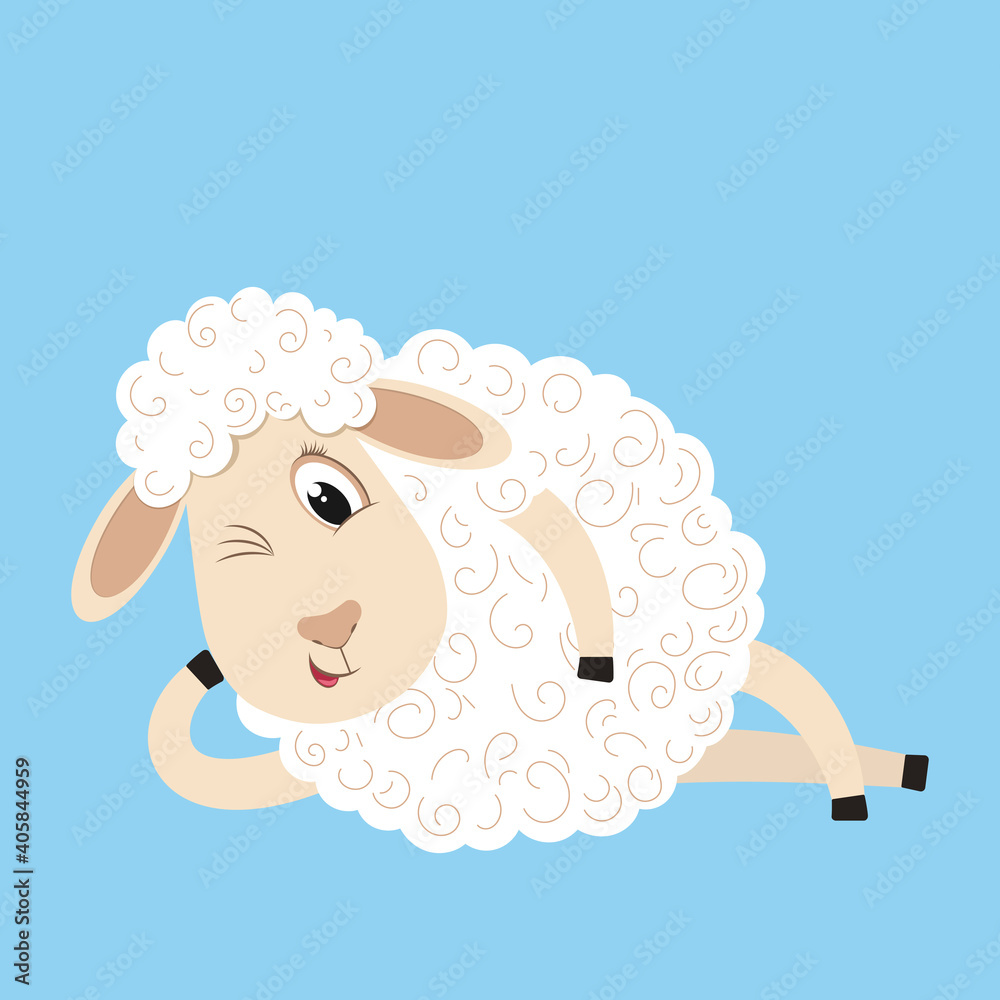 Cute fluffy sheep cartoon character. Design element for greeting card or invitation Cute fluffy sheep cartoon character. Design element for greeting card or invitation