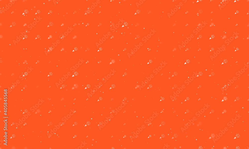 Seamless background pattern of evenly spaced white exploding party poppers of different sizes and opacity. Vector illustration on deep orange background with stars Seamless background pattern of evenly spaced white exploding party poppers of different sizes and opacity. Vector illustration on deep orange background with stars