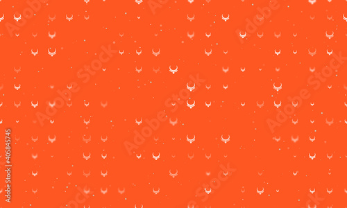 Seamless background pattern of evenly spaced white necklace symbols of different sizes and opacity. Vector illustration on deep orange background with stars